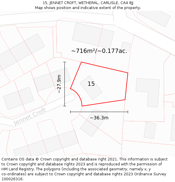 15, JENNET CROFT, WETHERAL, CARLISLE, CA4 8JJ: Plot and title map