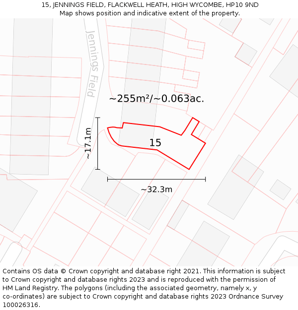 15, JENNINGS FIELD, FLACKWELL HEATH, HIGH WYCOMBE, HP10 9ND: Plot and title map