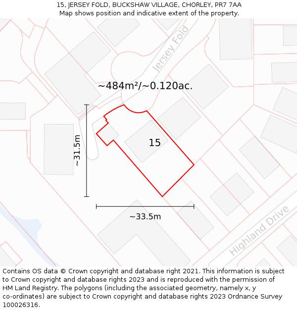 15, JERSEY FOLD, BUCKSHAW VILLAGE, CHORLEY, PR7 7AA: Plot and title map