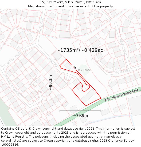 15, JERSEY WAY, MIDDLEWICH, CW10 9GP: Plot and title map