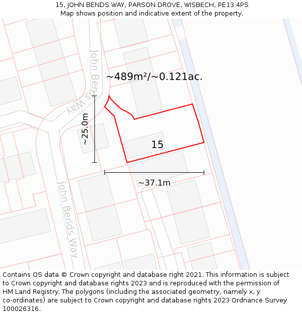 15, JOHN BENDS WAY, PARSON DROVE, WISBECH, PE13 4PS: Plot and title map
