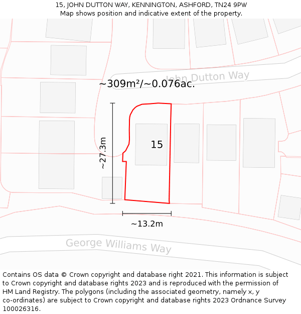 15, JOHN DUTTON WAY, KENNINGTON, ASHFORD, TN24 9PW: Plot and title map
