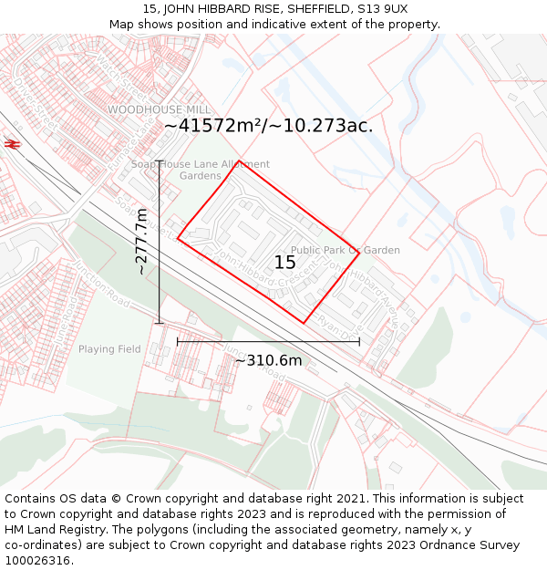 15, JOHN HIBBARD RISE, SHEFFIELD, S13 9UX: Plot and title map