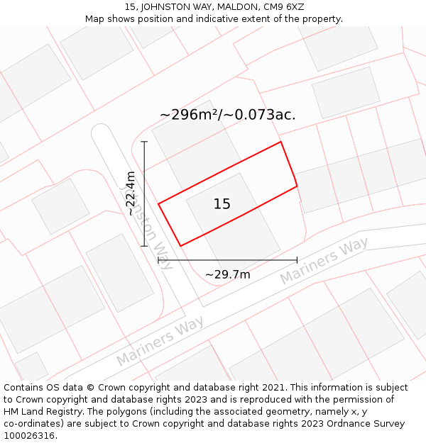 15, JOHNSTON WAY, MALDON, CM9 6XZ: Plot and title map