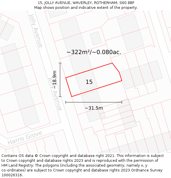 15, JOLLY AVENUE, WAVERLEY, ROTHERHAM, S60 8BF: Plot and title map