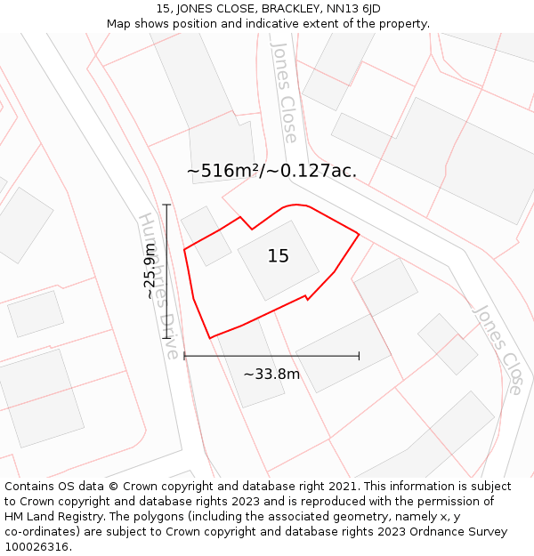 15, JONES CLOSE, BRACKLEY, NN13 6JD: Plot and title map