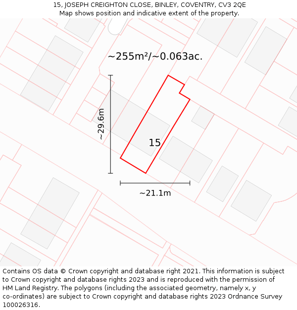 15, JOSEPH CREIGHTON CLOSE, BINLEY, COVENTRY, CV3 2QE: Plot and title map