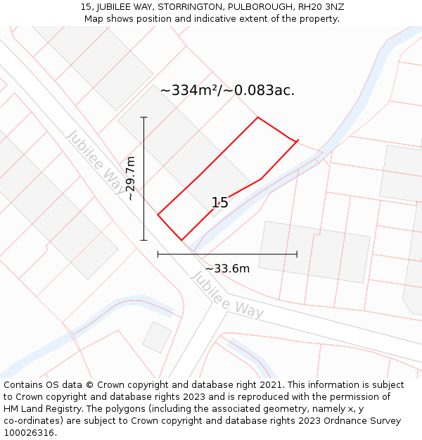 15, JUBILEE WAY, STORRINGTON, PULBOROUGH, RH20 3NZ: Plot and title map