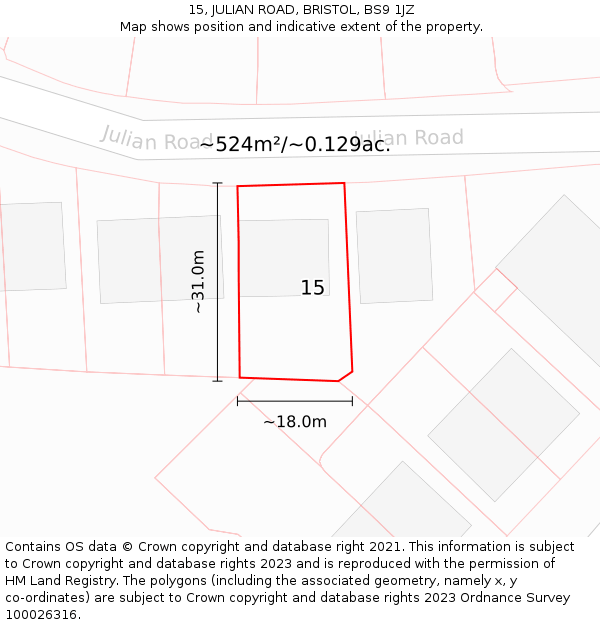 15, JULIAN ROAD, BRISTOL, BS9 1JZ: Plot and title map