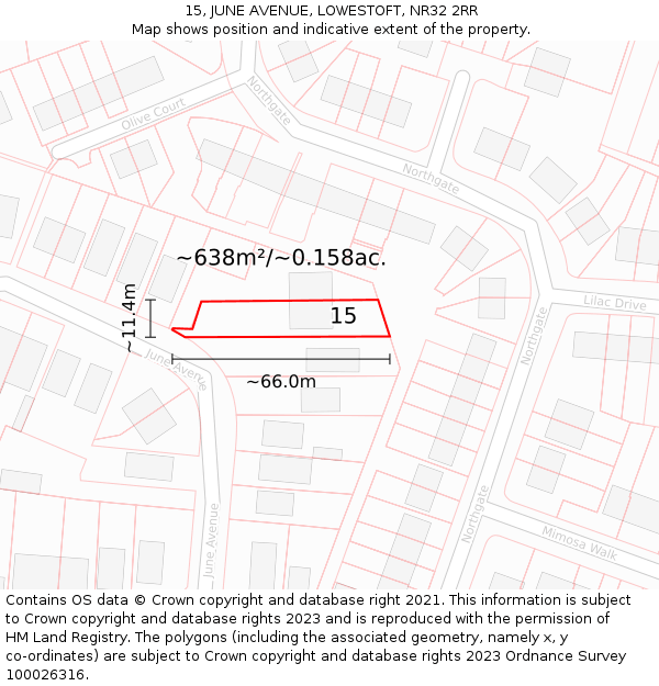 15, JUNE AVENUE, LOWESTOFT, NR32 2RR: Plot and title map