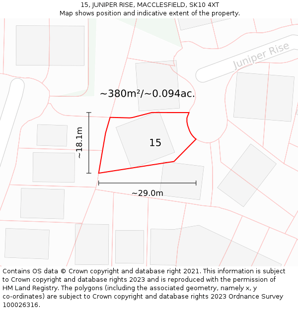 15, JUNIPER RISE, MACCLESFIELD, SK10 4XT: Plot and title map