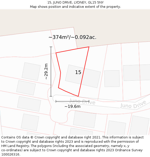 15, JUNO DRIVE, LYDNEY, GL15 5NY: Plot and title map