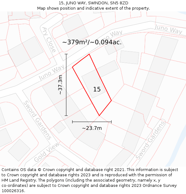 15, JUNO WAY, SWINDON, SN5 8ZD: Plot and title map
