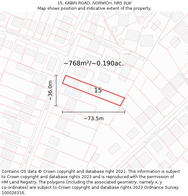 15, KABIN ROAD, NORWICH, NR5 0LW: Plot and title map