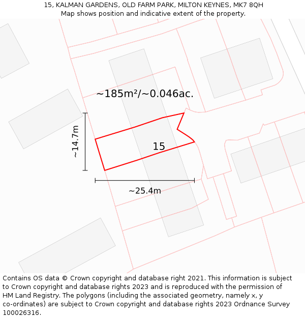 15, KALMAN GARDENS, OLD FARM PARK, MILTON KEYNES, MK7 8QH: Plot and title map