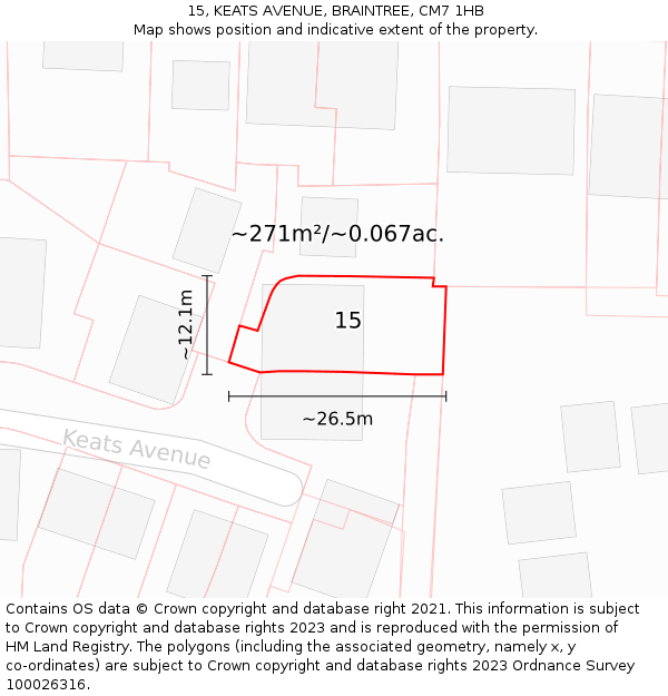 15, KEATS AVENUE, BRAINTREE, CM7 1HB: Plot and title map