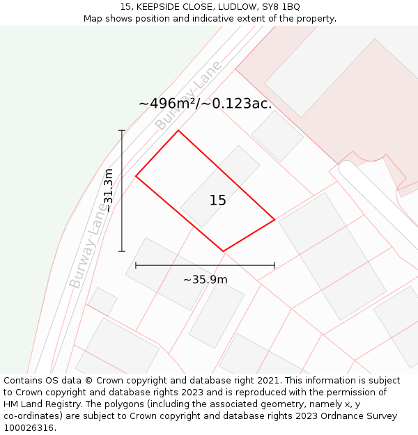 15, KEEPSIDE CLOSE, LUDLOW, SY8 1BQ: Plot and title map
