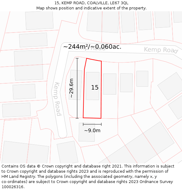 15, KEMP ROAD, COALVILLE, LE67 3QL: Plot and title map