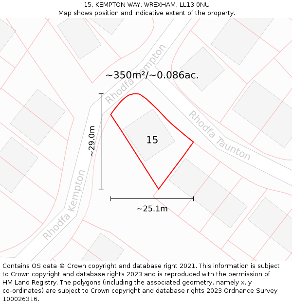 15, KEMPTON WAY, WREXHAM, LL13 0NU: Plot and title map