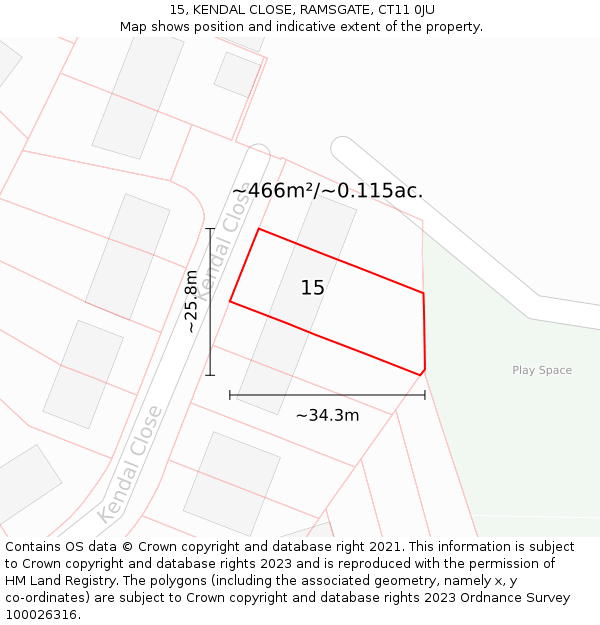 15, KENDAL CLOSE, RAMSGATE, CT11 0JU: Plot and title map