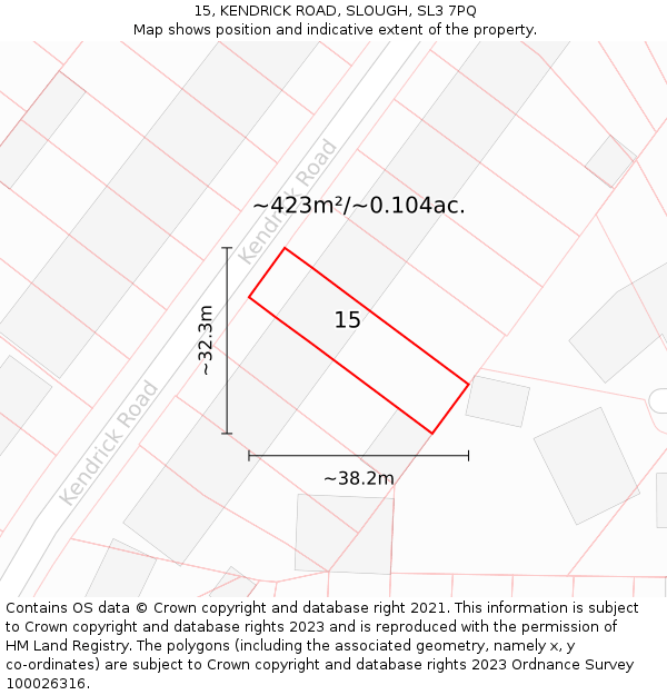 15, KENDRICK ROAD, SLOUGH, SL3 7PQ: Plot and title map