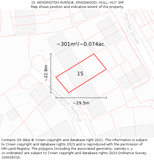 15, KENSINGTON AVENUE, KINGSWOOD, HULL, HU7 3AF: Plot and title map