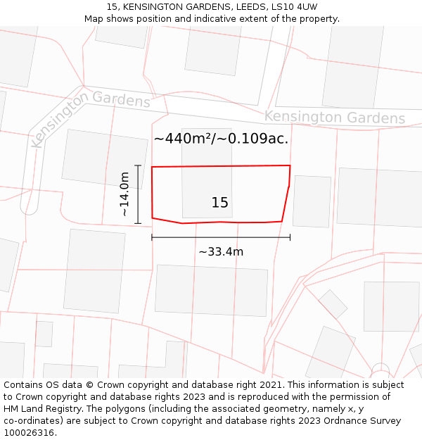 15, KENSINGTON GARDENS, LEEDS, LS10 4UW: Plot and title map