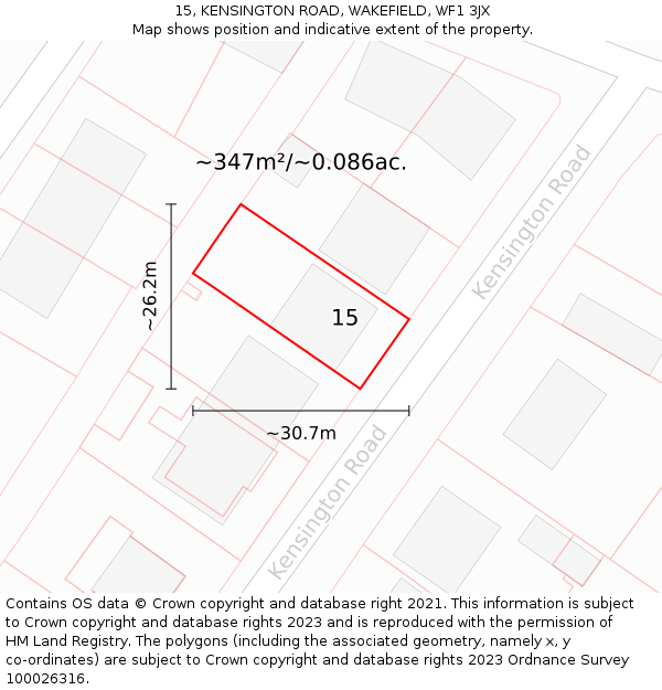 15, KENSINGTON ROAD, WAKEFIELD, WF1 3JX: Plot and title map