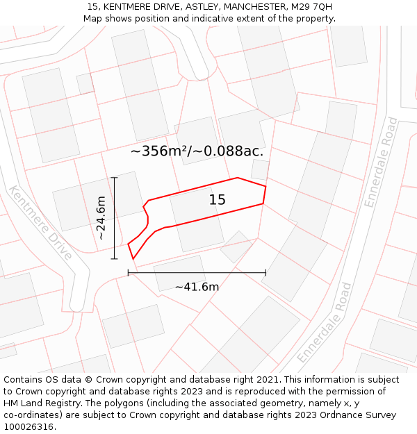 15, KENTMERE DRIVE, ASTLEY, MANCHESTER, M29 7QH: Plot and title map