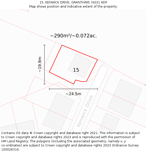 15, KENWICK DRIVE, GRANTHAM, NG31 9DP: Plot and title map