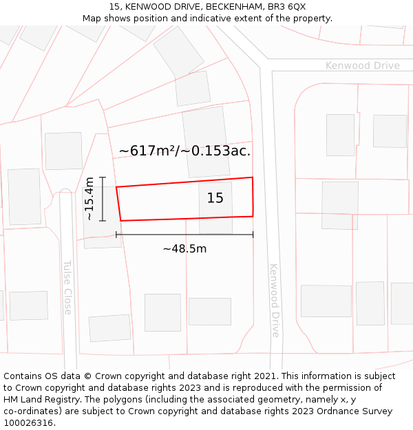 15, KENWOOD DRIVE, BECKENHAM, BR3 6QX: Plot and title map