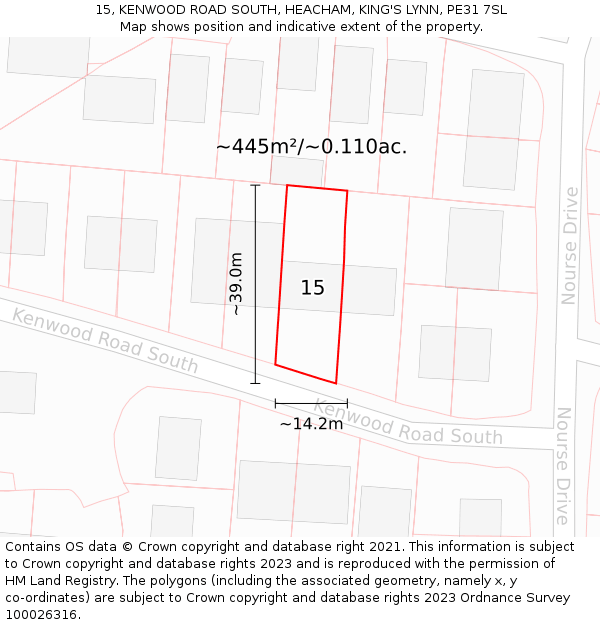 15, KENWOOD ROAD SOUTH, HEACHAM, KING'S LYNN, PE31 7SL: Plot and title map