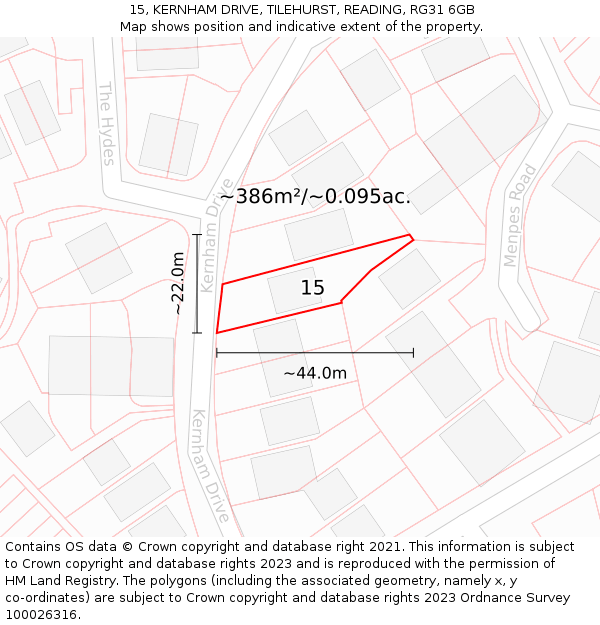 15, KERNHAM DRIVE, TILEHURST, READING, RG31 6GB: Plot and title map