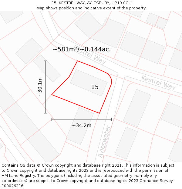 15, KESTREL WAY, AYLESBURY, HP19 0GH: Plot and title map