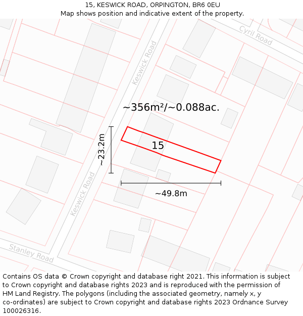 15, KESWICK ROAD, ORPINGTON, BR6 0EU: Plot and title map