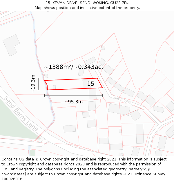 15, KEVAN DRIVE, SEND, WOKING, GU23 7BU: Plot and title map