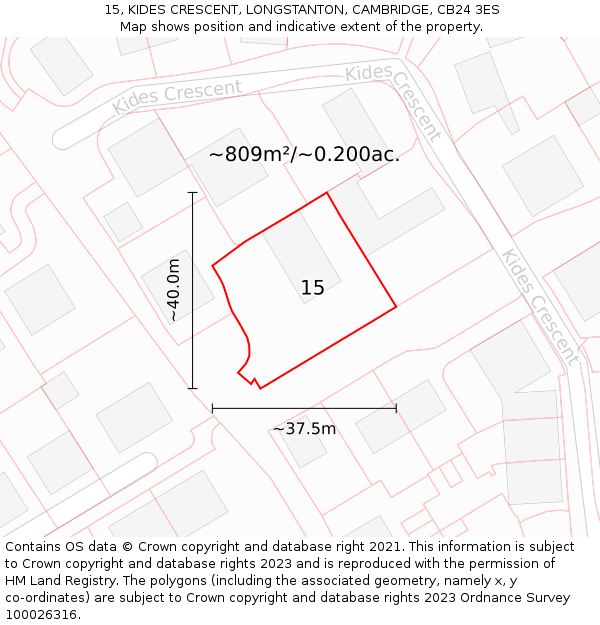 15, KIDES CRESCENT, LONGSTANTON, CAMBRIDGE, CB24 3ES: Plot and title map
