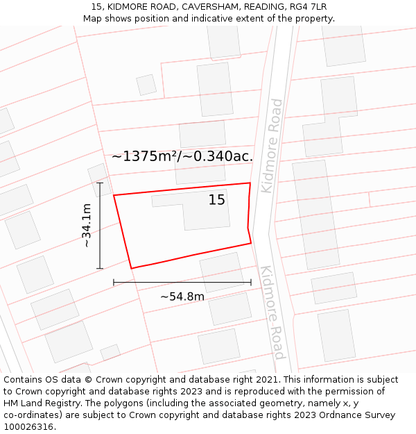 15, KIDMORE ROAD, CAVERSHAM, READING, RG4 7LR: Plot and title map