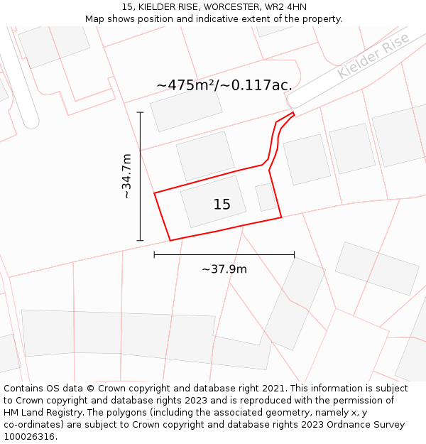 15, KIELDER RISE, WORCESTER, WR2 4HN: Plot and title map