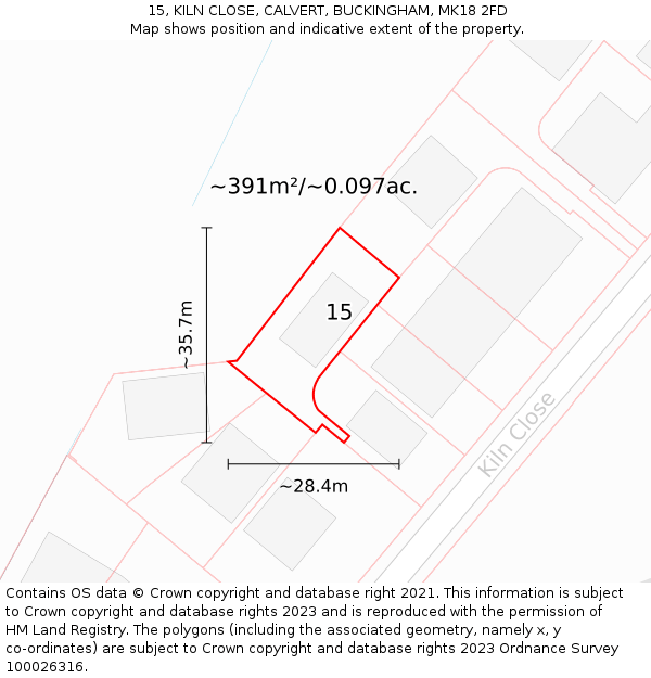 15, KILN CLOSE, CALVERT, BUCKINGHAM, MK18 2FD: Plot and title map