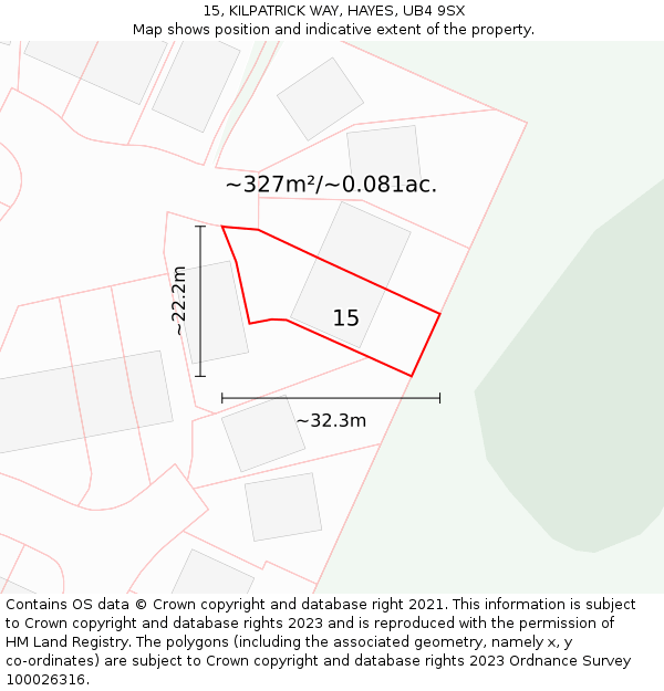 15, KILPATRICK WAY, HAYES, UB4 9SX: Plot and title map