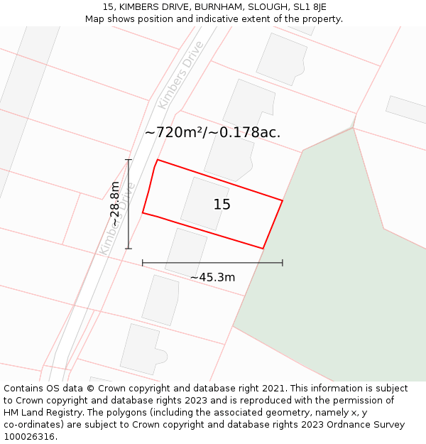 15, KIMBERS DRIVE, BURNHAM, SLOUGH, SL1 8JE: Plot and title map