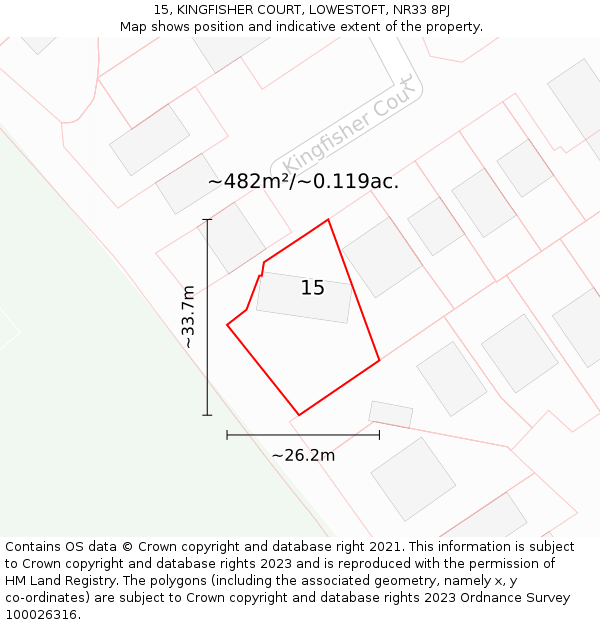 15, KINGFISHER COURT, LOWESTOFT, NR33 8PJ: Plot and title map