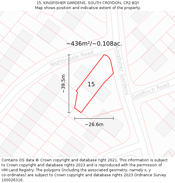 15, KINGFISHER GARDENS, SOUTH CROYDON, CR2 8QY: Plot and title map