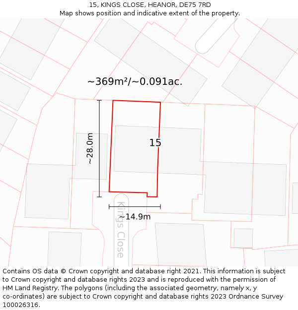 15, KINGS CLOSE, HEANOR, DE75 7RD: Plot and title map