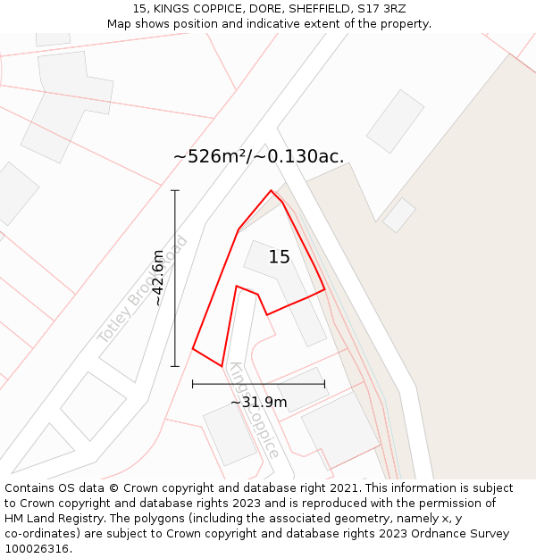 15, KINGS COPPICE, DORE, SHEFFIELD, S17 3RZ: Plot and title map