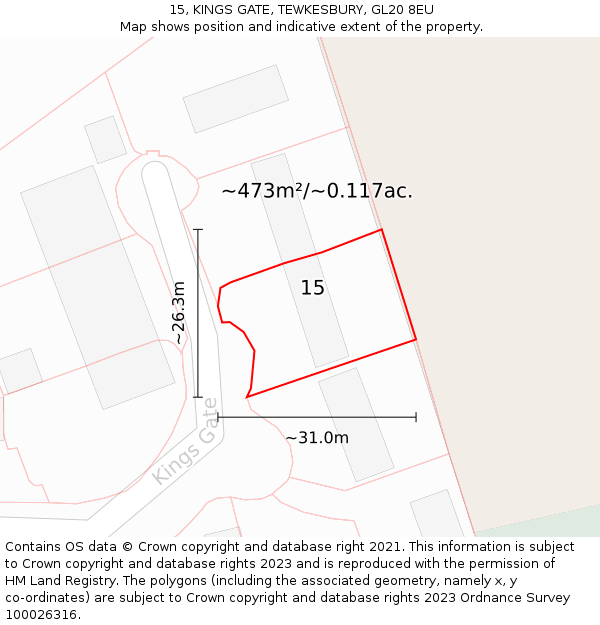 15, KINGS GATE, TEWKESBURY, GL20 8EU: Plot and title map
