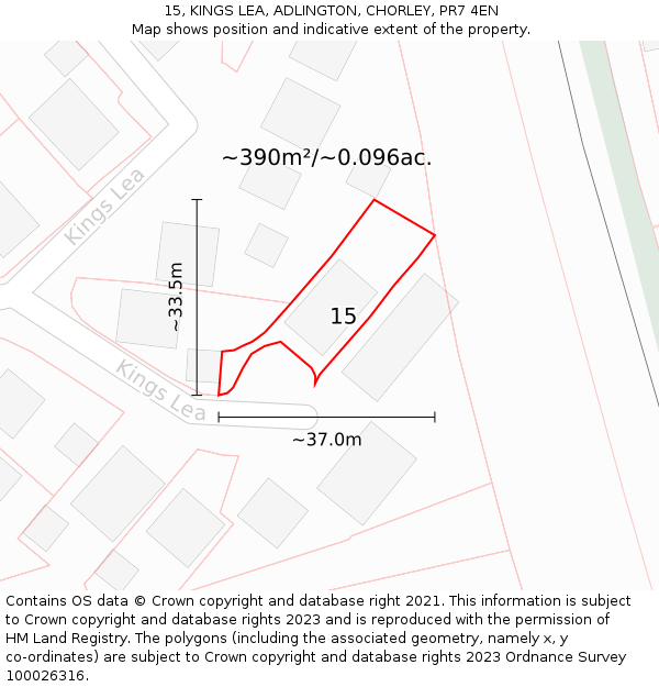 15, KINGS LEA, ADLINGTON, CHORLEY, PR7 4EN: Plot and title map
