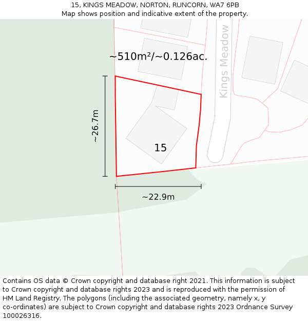 15, KINGS MEADOW, NORTON, RUNCORN, WA7 6PB: Plot and title map