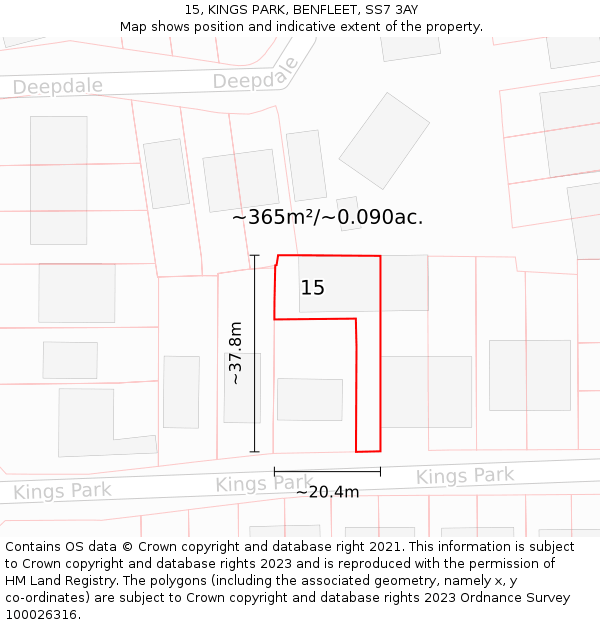 15, KINGS PARK, BENFLEET, SS7 3AY: Plot and title map